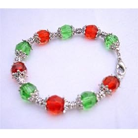 Red & Green Glass Beads w/ Daisy Spacer Christmas Jewelry (BRAND NEW)