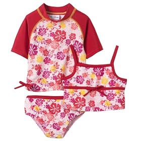 Toddler Girls' Baby Togs 3-pc. Hibiscus Print Swimsuit - Red/White