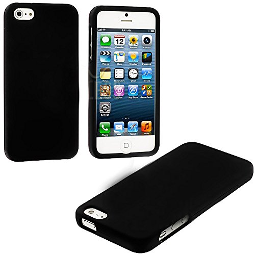 myLife Black Flat Series (2 Piece Snap On) Hardshell Plates Case for the iPhone 5/5S (5G) 5th Generation Touch Phone (Clip Fitted Front and Back Solid Cover Case + Rubberized Tough Armor Skin)