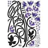 Nursery Easy Apply Wall Sticker Decorations - Blooming Purple Flower Vine Bush