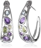 Sterling Silver Multi-Gemstone J-Hoop Earrings