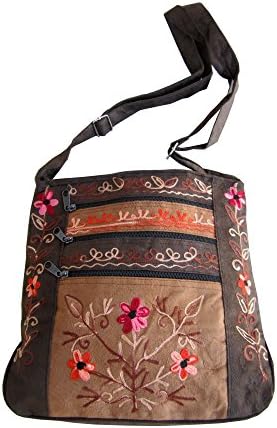 Embroidered Zippered Multi-pockets Cross Body Purse Bag