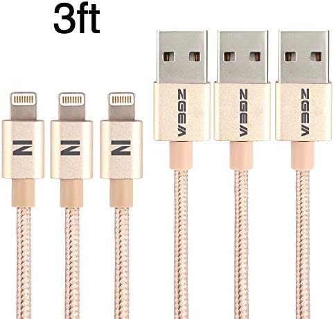 ZGEM USB Nylon Braided 8-Pin Lightning Data Cable, 3 Feet, 3 Pack