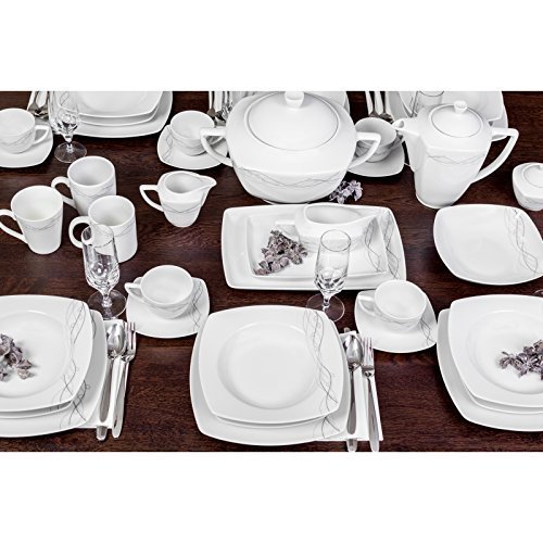 Cheap Price 41 pcs Square Dinner Set LISA White Porcelain Dining