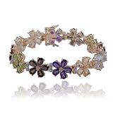 18k Yellow Gold Overlay Sterling Silver Multi-Gemstone and Diamond Flower Bracelet, 7.25