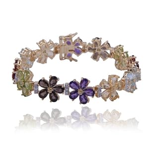 Click here to buy 18k Yellow Gold Overlay Sterling Silver Multi-Gemstone and Diamond Flower Bracelet, 7.25 by Amazon.com Collection.