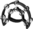 YMC TAM20-BLACK Double Row Tambourine - Metal Jingles Hand Held Percussion Ergonomic Handle