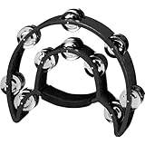 YMC TAM20-BLACK Double Row Tambourine - Metal Jingles Hand Held Percussion Ergonomic Handle
