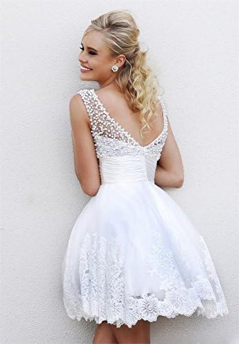 Sweety Bridal Charming A-line Beaded Lace Short Empire Wedding Dress Prom Dresses White 14