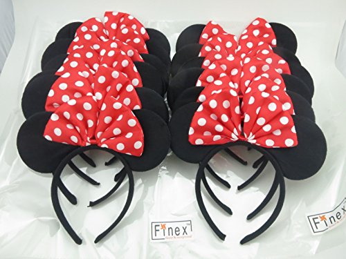 Finex® Set of 12 Mickey Minnie Mouse Costume Deluxe Fabric Ears Headband *Set of 12* (Minnie)