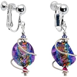 Handcrafted Spiral Dichroic Glass Clip On Earrings Made with SWAROVSKI ELEMENTS