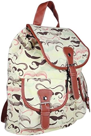 CNToWorld Unisex Canvas Mustache Pattern Print School Backpack Shoulder Bag Travel Bag