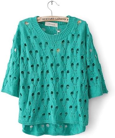 Women's Clothing Candy Color Hollow Out Ladies' Sweater (Blue)