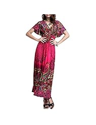 V-neck Summer Fall Shirred Pleated Floral Print Paisley Silk Tunic/Maxi Dress 