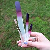 Czech Glass Nail File - 3 Piece Nail Kit + Nail Stick - Large Pedicure Glass File, Medium & Small Nail Boards With Case - Purple and Magenta - Bona Fide Beauty