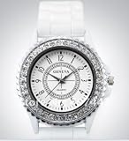 Montre-Femme- strass - Sport- Silicone- blanche