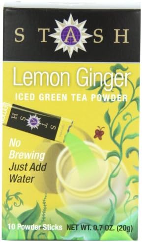 Stash Tea - Lemon Ginger Green Iced Tea Powder Sticks, (No Brewing, Just Add Water) Case of TWELVE Boxes with Each Box Containing 10 Powder Sticks, Each .7 oz (Pack of 12 Boxes for total of 120 Individual Powder Sticks)