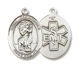 Sterling Silver St. Christopher EMT Medal Pendant with 24" Stainless Steel Chain in Gift Box