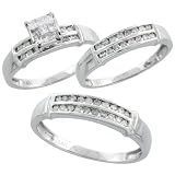 14k White Gold 3 Piece Trio His (4.5mm) & Hers (4mm; 6mm) Wedding Band Set, w/ 0.74 Carat Brilliant Cut & Invisible Set Diamonds; (Mens size 8.5 to 12.5; Ladies Size 5.5 to 8.5) 51sTnwliaXL. SL160 14k White Gold 3 Piece Trio His (4.5mm) & Hers (4mm; 6mm) Wedding Band Set, w/ 0.74 Carat Brilliant Cut & Invisible Set Diamonds; (Mens size 8.5 to 12.5; Ladies Size 5.5 to 8.5)