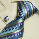 Blue striped silk tie purple dad presents fashion silk neck ties cuff links set 5067