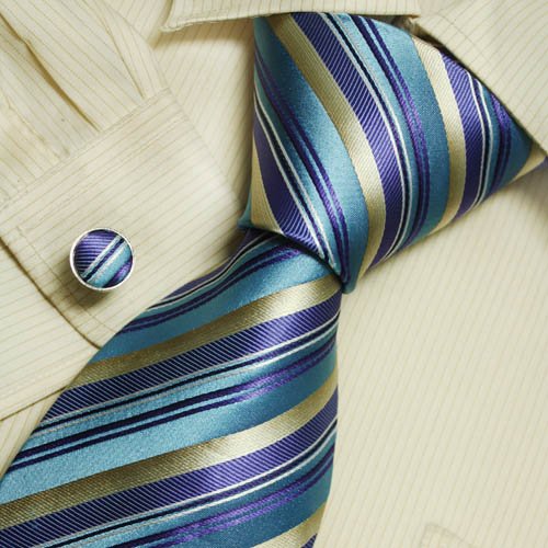 Blue striped silk tie purple dad presents fashion silk neck ties cuff links set 5067