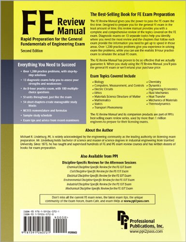 Cover image : FE Review Manual: Rapid Preparation for the General Fundamentals of Engineering Exam (F E Review Manual), 2nd ed.