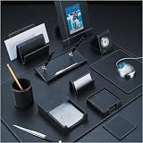 Black Leather Desk Set (11 Piece Set)