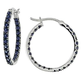 10k White Gold Sapphire w/ Black Rhodium Inside-Out Hoop Earrings