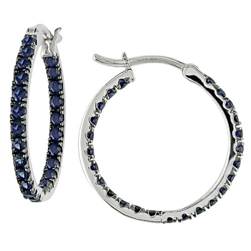 10k White Gold Sapphire w/ Black Rhodium Inside-Out Hoop Earrings
