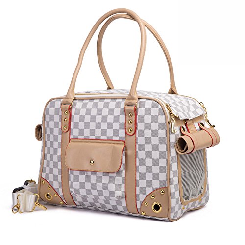 B-JOY Pet Carrier Tote Around Town Pet Carrier Portable Dog Handbag Dog Purse for Outdoor Travel Walking Hiking (L(40cm*30cm*20cm), White)
