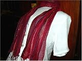 Dark Red and Black/Burgundy Wide Stripes with Gold Lurex, Pink, Mauve and Tangerine Fine Stripes Handloom Rayon Scarf, 14 inches X 64 inches
