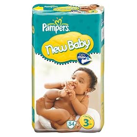 Pampers New Baby Size 3 (9-15 lbs/4-7 kg) Nappies - 2 x Economy Packs of 54 (108 Nappies)