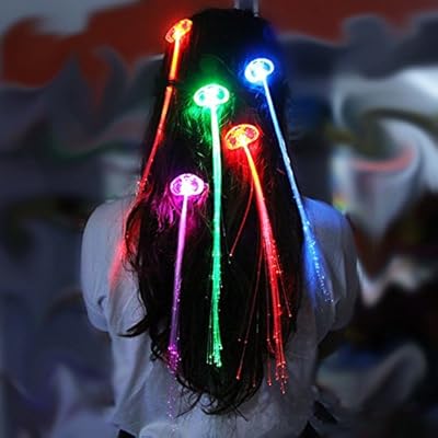 US G-MART 12Pack LED Fiber Optic Lights up Hair Multicolor Flashing Barettes - Rainbow Colors Party Supplies