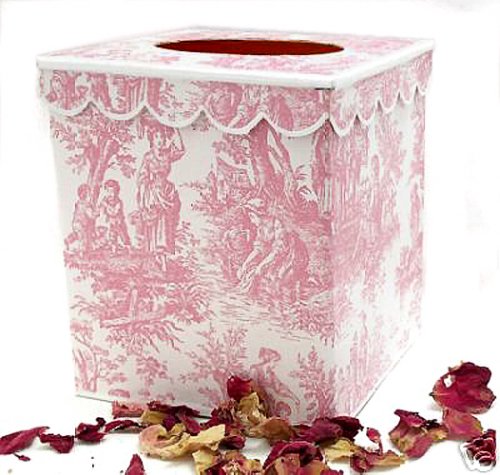 Pink Toile Tissue Holder ~ Tissue Box Cover ~ Tissue Box Holder ~ Kleenex Holder ~ French Vintage Toile Print