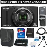 Best Price Nikon COOLPIX S8200 16.1 MP CMOS Digital Camera with 14x Optical Zoom NIKKOR ED Glass Lens and Full HD 1080p Video (Black) + 16GB Advanced Accessory Kit