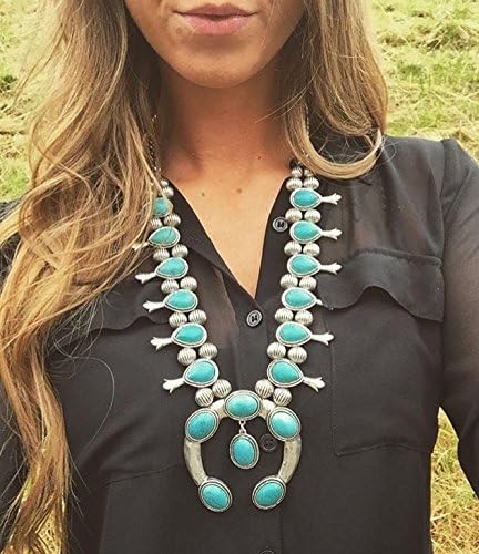 Faux Native Turquoise Squash Blossom Necklace, Silver Tone Balls