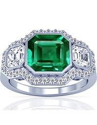 Platinum Emerald Cut Emerald Ring With Sidestones