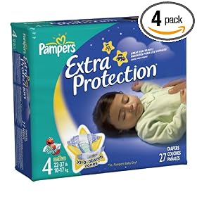 Pampers Baby Dry Overnight Extra Protection Diapers, Size 4 (16-34 Lbs), Jumbo, 27-Count Packages (Case of 4) (108 Diapers)