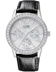 Citizen Quartz Over Sized Leather Swarovski Crystal Womens Watch - ED8090-11D