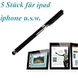 Tinxi 5er als ein Pack Stylus Kugelschreiber Kugel Schreiber Stift Touch Pen Eingabestift f�r Apple iPhone 2G 3G 3GS iPhone 4 4S iPhone 5 iPad 1 iPad 2 iPad 3 iPad Mini das neue iPad Samsung Galaxy S3 I9300 S2 I9100 Galaxy Note I9220 Samsung Galaxy Note 2 N7100 Samsung Galaxy Tab 2 P5100 P5110 10,1 Zoll Samsung Galaxy Tab 10.1 GT-P7500 P7510 - Galaxy Tab 10.1n GT-P7501 P7511 - Galaxy Tab 10.1v GT-P7100 - Galaxy Tab 8.9 GT-P7300 P7310 - Galaxy Tab GT-P1000 - Galaxy Tab WiFi GT-P1010 BlackBerry Playbook Asus Transformer Eee Pad TF300 10,1 Zoll Acer Iconia A510 A511 A700 10,1 Zoll Motorola Xoom - Xoom WiFi Huawei Ideos X3 U8510 BlackBerry 9500 Storm - 9520 Storm 2 - 9800 Torch - 9900 Bold Google Nexus One - Nexus S GT-I9020 - Nexus S GT-I9023 u.s.w in Schwarz