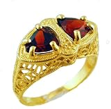 14k Yellow Gold Art Deco Style 1.80cttw Trillion Mozambique Garnet Ring, Sz 6