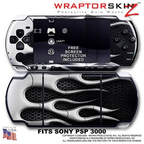 Metal Flames Chrome WraptorSkinz Skin and Screen Protector Kit fits Sony PSP 3000