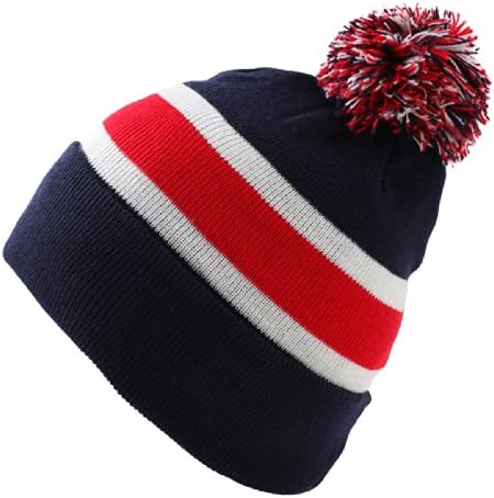 Cap911 Winter/Spring Unisex Ace Plain Pom Beanie with Stripe- Many Colors
