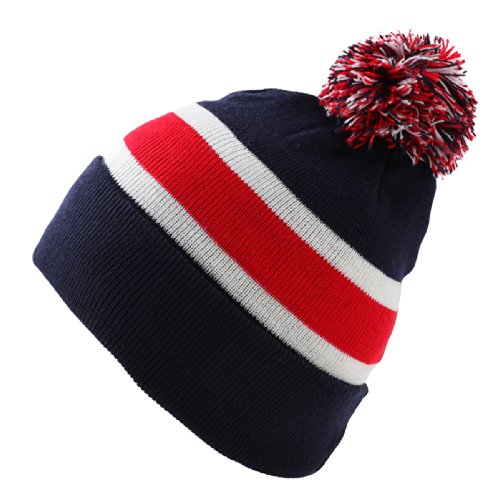 Cap911 Winter/Spring Unisex Ace Plain Pom Beanie with Stripe- Many Colors