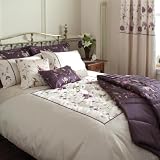 Victoriana Cream Mauve Embroidered SuperKing Duvet Quilt Cover Catherine Lansfield