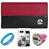 Red & Black Portola Leather Carrying Holster with Fixed Belt-Clip and Magne ....