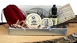 Premium 6 Piece Beard Grooming Kit, Traditional Beard Oil, Moustache Wax, Beard Balm, Mini Comb, velvet carrybag in an aluminium gift tin. Perfect Gift Present Birthday, Fathers Day, Movember, Decembeard, Christmas