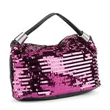 Hot Pink & Black Sequin Faux Leather Bag AJ23928