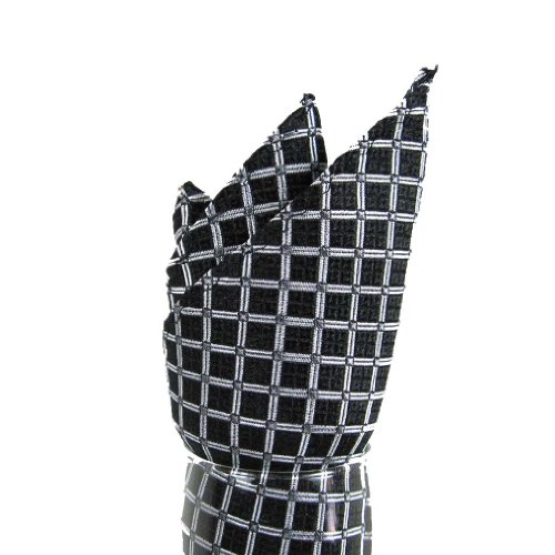 Men's - Black - Silver - Silk Woven Pocket Square