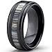Black Ceramic Wedding Band Ring with Real Zebra Wood Inlay, 9MM Comfort Fit, Size 8.5